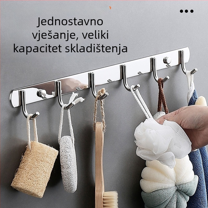 Bez bušenja – debeli nehrđajući čelični red vješalica s ljepilom za vrata, za odjeću i šešire u kuhinji, kupaonici i zahodu