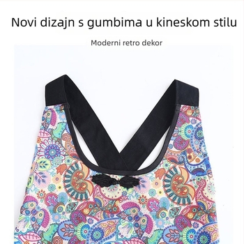 Kineskog stila kratka kanvasna pregača za kućnu kuhinju, retro dizajn, nacionalni stil, prozračna