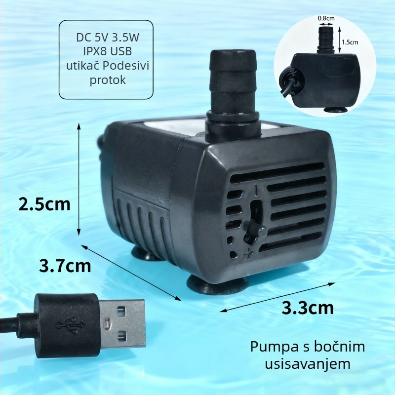 DC mini potopna pumpa za akvarij, USB napajanje, tiho, bočno usisavanje, filtracija i cirkulacija vode