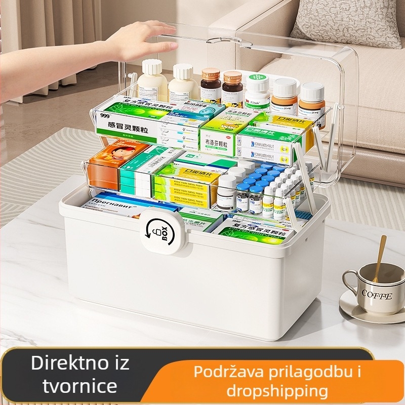 Prijenosna kućna kutija za lijekove, ekstra velika kapaciteta, višeslojni organizator za dnevni boravak