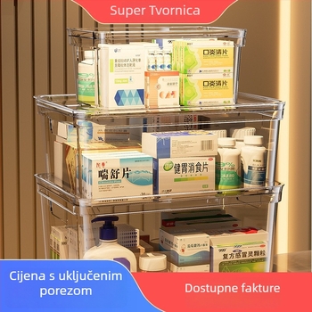 Kutija za lijekove otporna na prašinu s ručkom, prozirnim tijelom i poklopcem, skladišna za organiziranje lijekova protiv prehlade, kompaktna kutija