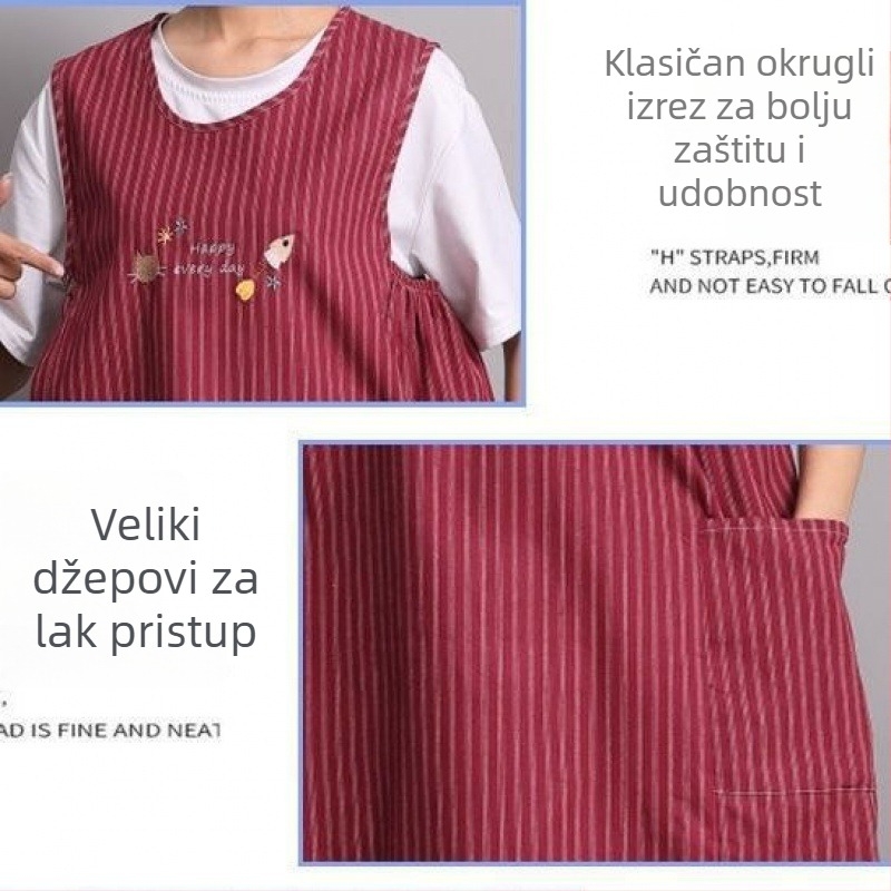 Ženska pamučna pregača bez rukava s bočnim gumicama, korejskog stila kuhinjska pregača