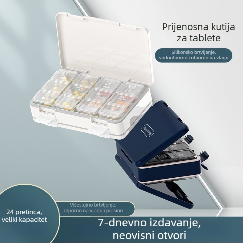 Veliki zatvoreni tjedni organizator tableta sa sedam dana i tri dnevne doze, prijenosna kutija za tablete