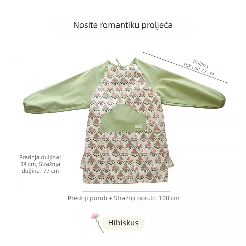 Pregača za kuhinju s rukavima, od pamuka, lagan i prilagodljiv kroj, cvjetni uzorak