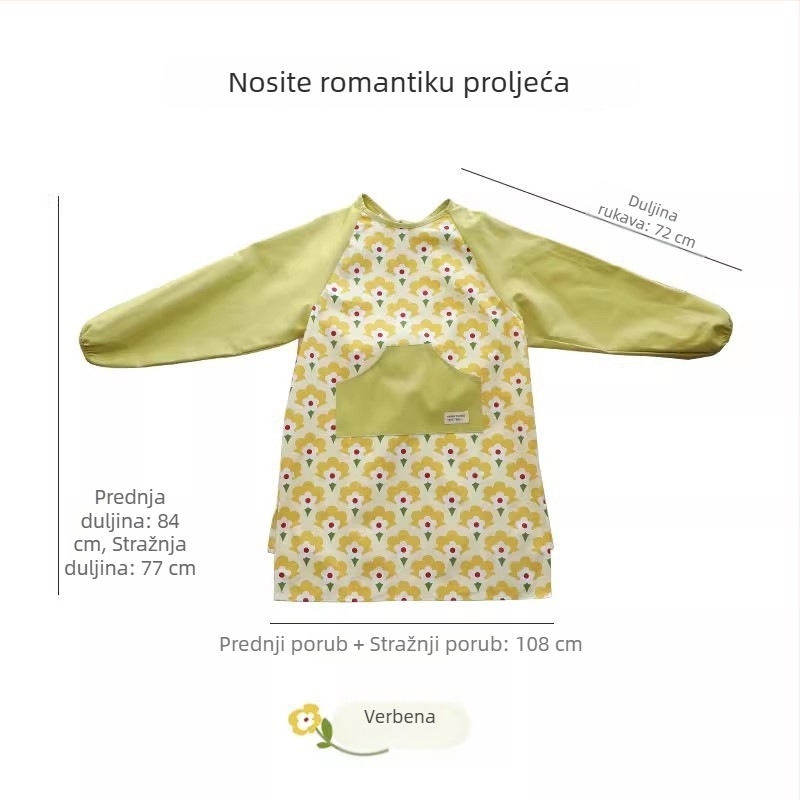 Pregača za kuhinju s rukavima, od pamuka, lagan i prilagodljiv kroj, cvjetni uzorak