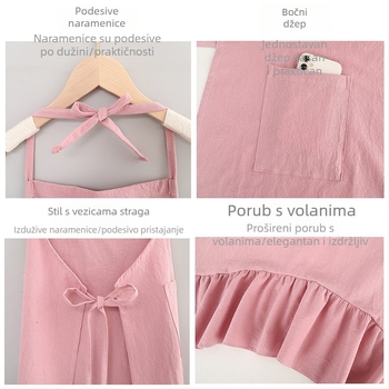 100% pamukova pregača s prozračnim dizajnom, čipka u obliku leptirovog repa, svijetla boja, kuhinjsko i pekarsko radno odijelo.