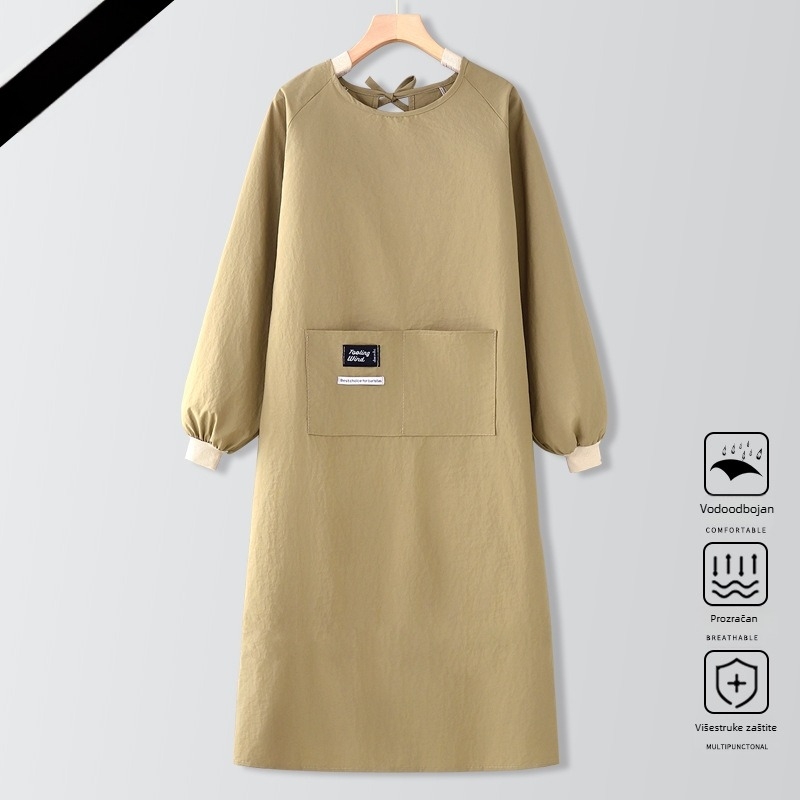 Duga pregača s rukavima za muškarce i žene, novi stil, prozračna baršunasta kuhinjska pregača, radna odjeća, moderni minimalistički kroj, XXXL, boje crna/zelena/kaki