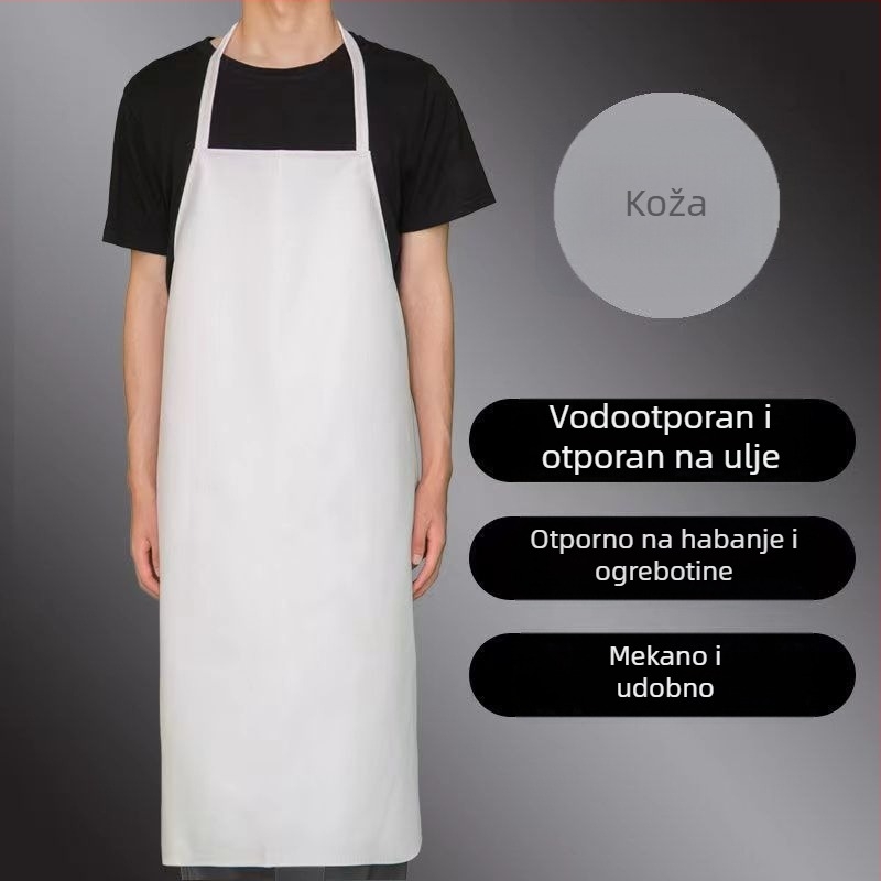 PU kožna pregača, vodootporna i otporna na ulje, catering namjene, bijela kuhinjska pregača