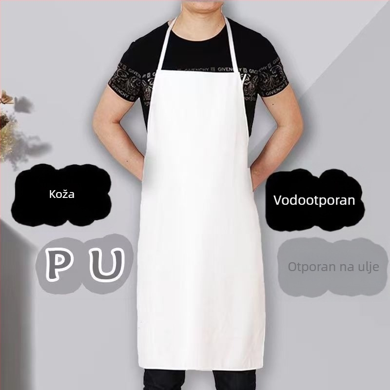 PU kožna pregača, vodootporna i otporna na ulje, catering namjene, bijela kuhinjska pregača