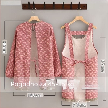 Prozračna platnena kuhinjska pregača s dugim rukavima, od platna i bambus-pamučne smjese, otporna na mrlje i habanje, s cvjetnim uzorkom