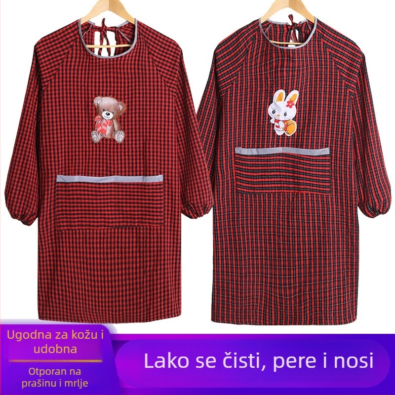 Nova ženska kuhinjska pregača s rukavima, korejski stil, debeli pamuk-lan miks, plus veličina