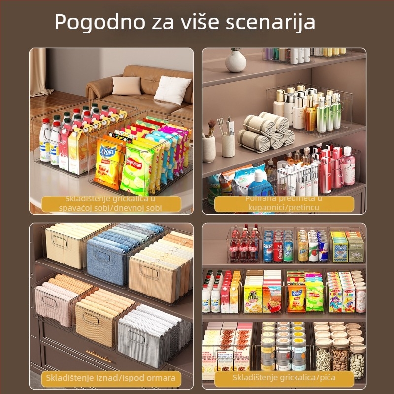 Prozirna akrilna plastična kutija za stolnu upotrebu, pravokutna i prozirna, za organiziranje užine, igračaka i sitnica