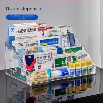 Višeslojni stalak za lijekove za pult ljekarne – stolni spremnik za skladištenje lijekova velike kapacitete, stepenasti ormar za skladištenje