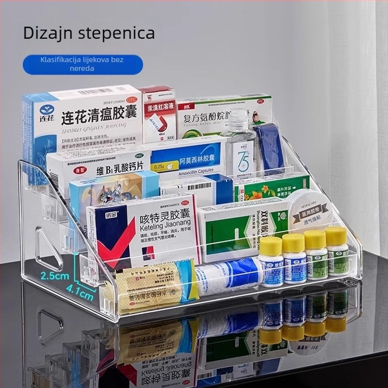 Višeslojni stalak za lijekove za pult ljekarne – stolni spremnik za skladištenje lijekova velike kapacitete, stepenasti ormar za skladištenje