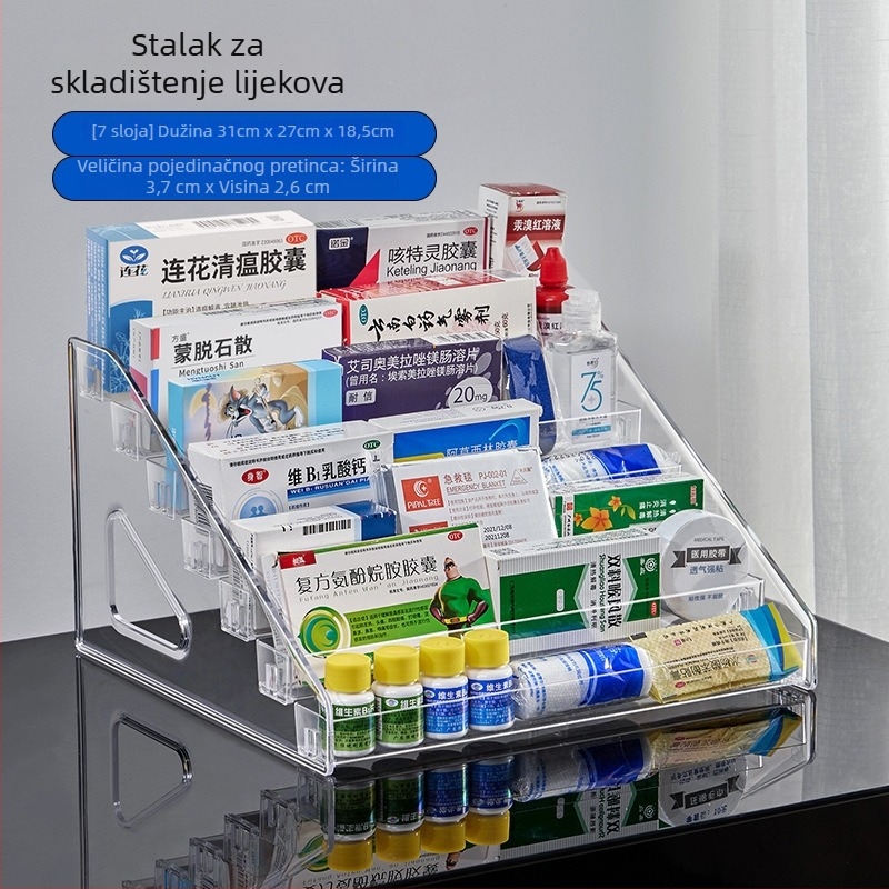 Višeslojni stalak za lijekove za pult ljekarne – stolni spremnik za skladištenje lijekova velike kapacitete, stepenasti ormar za skladištenje