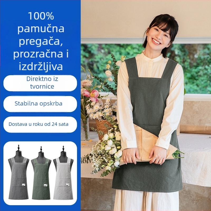 100% pamukova pregača s logom, za catering, cvjećarnu i kafić, vodootporna, unisex, s remenima