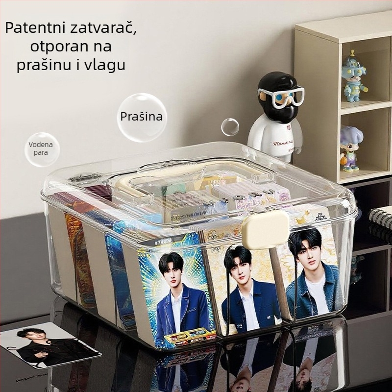 Prozirna, prašini otporna kutija za pohranu s poklopcem, velika kapaciteta, za organiziranje bedževa i kartica na stolu