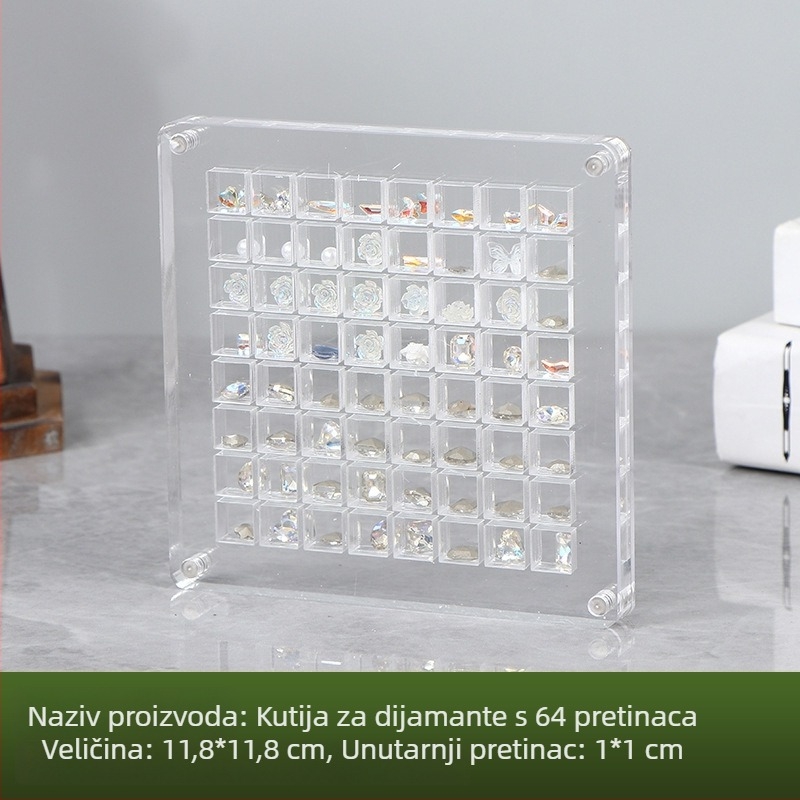 Prozirna akrilna kutija za pohranu s odjeljcima za kristale za nokte