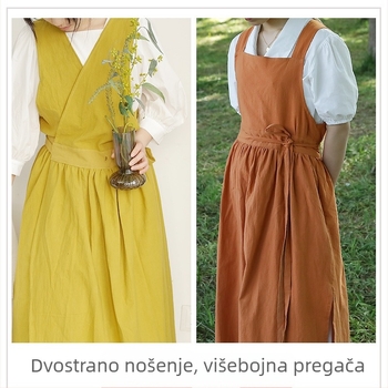 That touch of blue Jednobojna pregača s remenima, pamuk, moderan minimalistički stil, dvostruko nošenje, V-izrez, bez rukava, srednja duljina, kuhinjska pregača otporna na mrlje