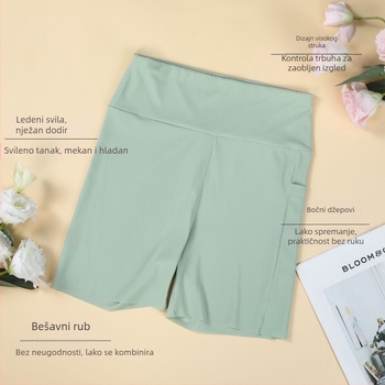 Ženske sigurnosne tajice s bočnim džepovima, Ice Silk, lagane ljetne tajice, neprozračne, veličina plus