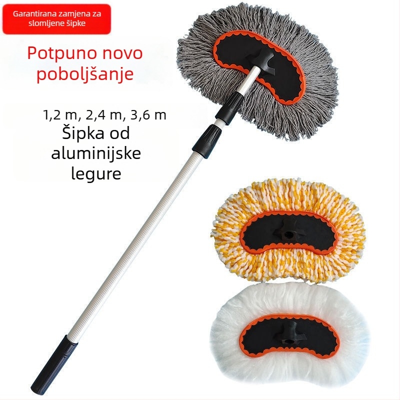 Aluminijski teleskopski mop za pranje automobila i čišćenje stakala, duga ručica, pogodan za velika vozila (automobil, kamion, autobus)