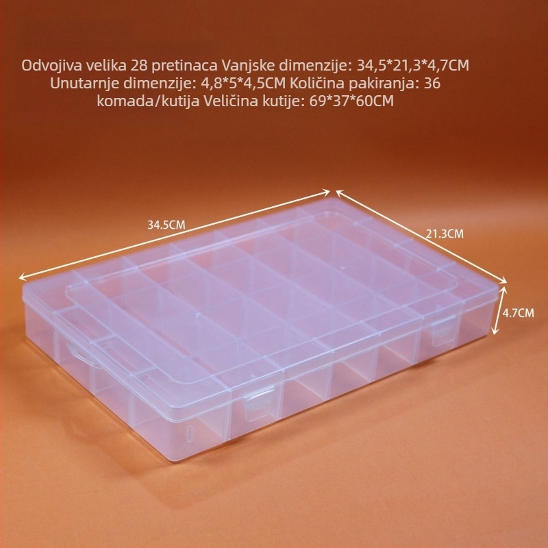 Velika PP plastična kutija s 28 pretinaca – prozirna kutija za igračke, kartice, perle, nakit i ribolovni pribor – stolni organizator