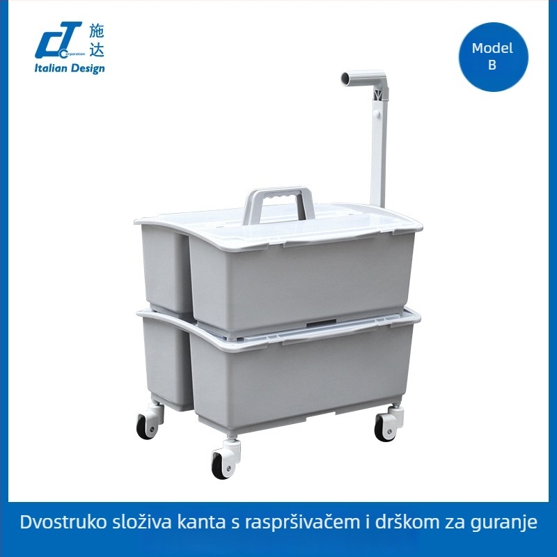 Mini kolica za čišćenje s kantom za mop na kotačićima i spremnikom za pohranu, čvrst plast