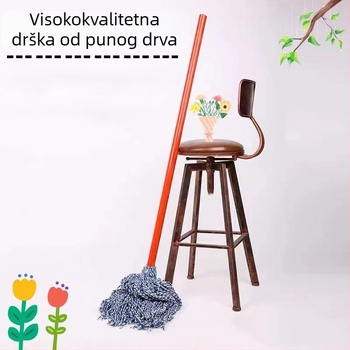 Pamučni mop s drvenom ručkom, okrugla glava, bez vlakana, visoko upijajući, za urede i upravljanje nekretninama
