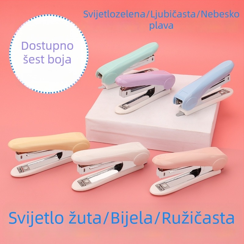 Mini spajalica u bojama makaron, broj 10, do 12 stranica, s ugrađenim odvijačem za šavice