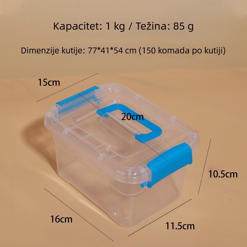 Prozirna pravokutna plastična kutija za skladištenje, zatvorena i prijenosna za umjetničke potrepštine i sitnice