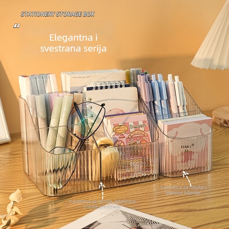 Prozirni PET organizator za stolni prostor, s odjeljcima za kozmetiku i ruževe