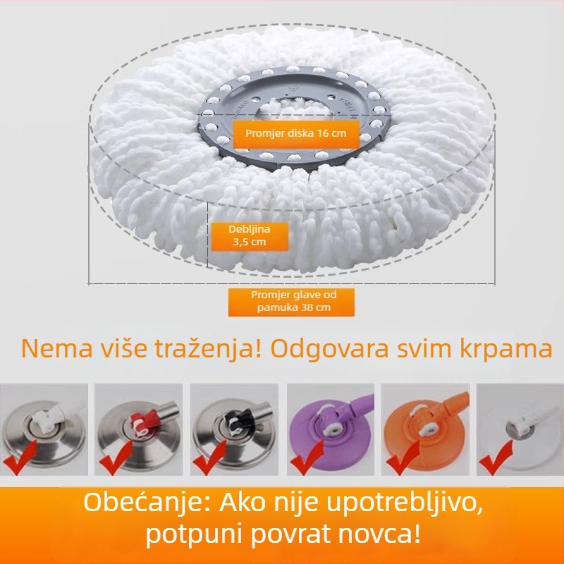 Kućna okretna okrugla glava za mop, zamjenska glava, univerzalna i debela, dijelovi bez pamuka