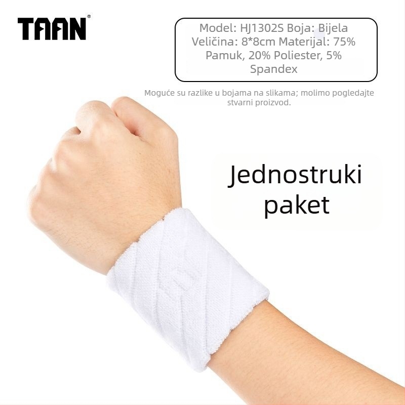 TAAN sportske narukvice za zglob, upijanje znoja, 75% pamuk, 20% poliester, 5% kaučuk, veličina 8x8 cm