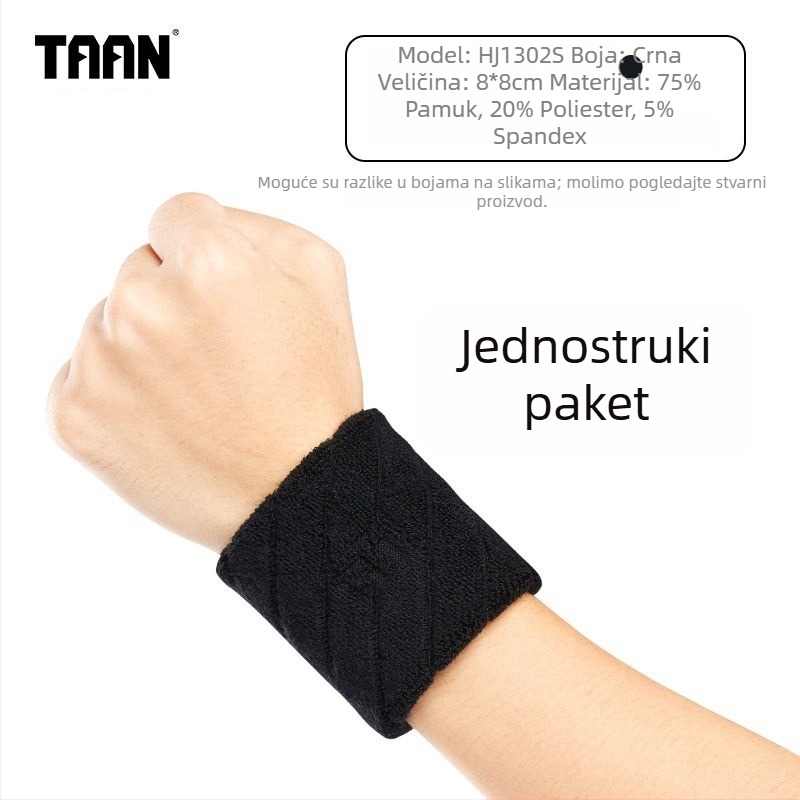 TAAN sportske narukvice za zglob, upijanje znoja, 75% pamuk, 20% poliester, 5% kaučuk, veličina 8x8 cm