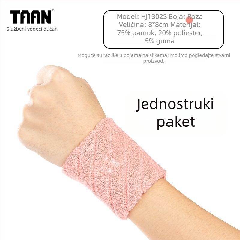 TAAN sportske narukvice za zglob, upijanje znoja, 75% pamuk, 20% poliester, 5% kaučuk, veličina 8x8 cm