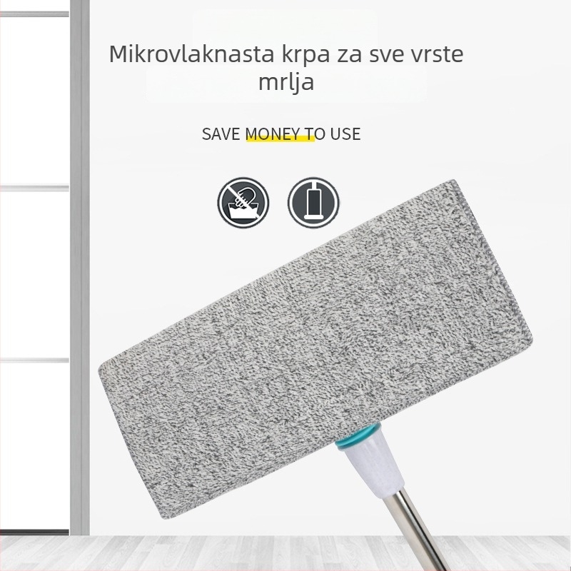 Plošni mop s platnenom uloškom za kućno čišćenje podova, bez uporabe ruku, s rotirajućom glavom.