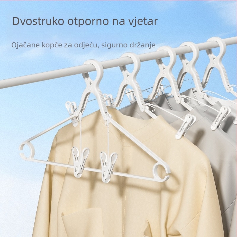Teleskopska vješalica za odjeću s klipsom, otporna na pad, otporna na vjetar, bez tragova na ramenima, balkonska sušilica