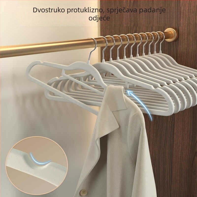 Set od 10 vješalica za odjeću s flokiranim premazom, bezšivne ramena, protuklizne, za kućno skladištenje