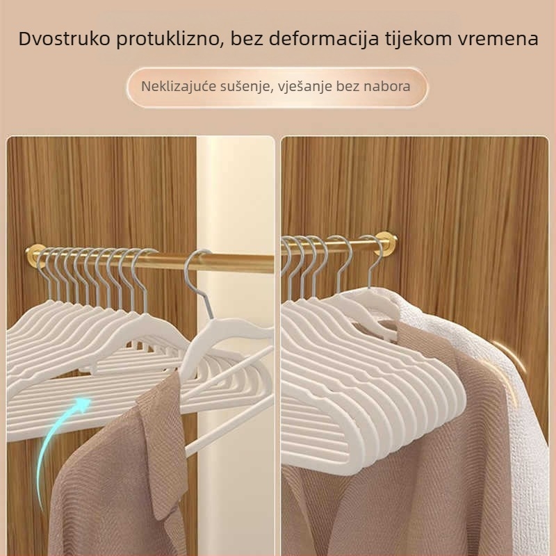 Set od 10 vješalica za odjeću s flokiranim premazom, bezšivne ramena, protuklizne, za kućno skladištenje