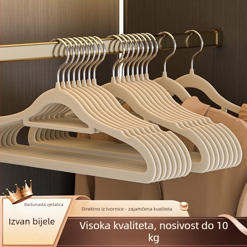 Set od 10 vješalica za odjeću s flokiranim premazom, bezšivne ramena, protuklizne, za kućno skladištenje