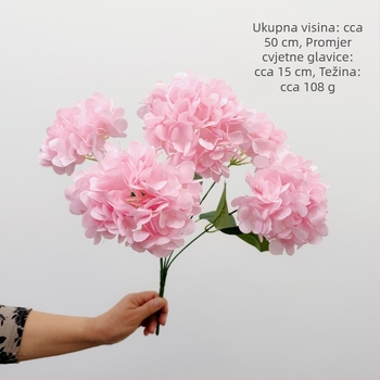 Buket od svilenih hortenzija s pet glavica na jednoj stabljici, ručno izrađen, za vjenčanja i dekoracije