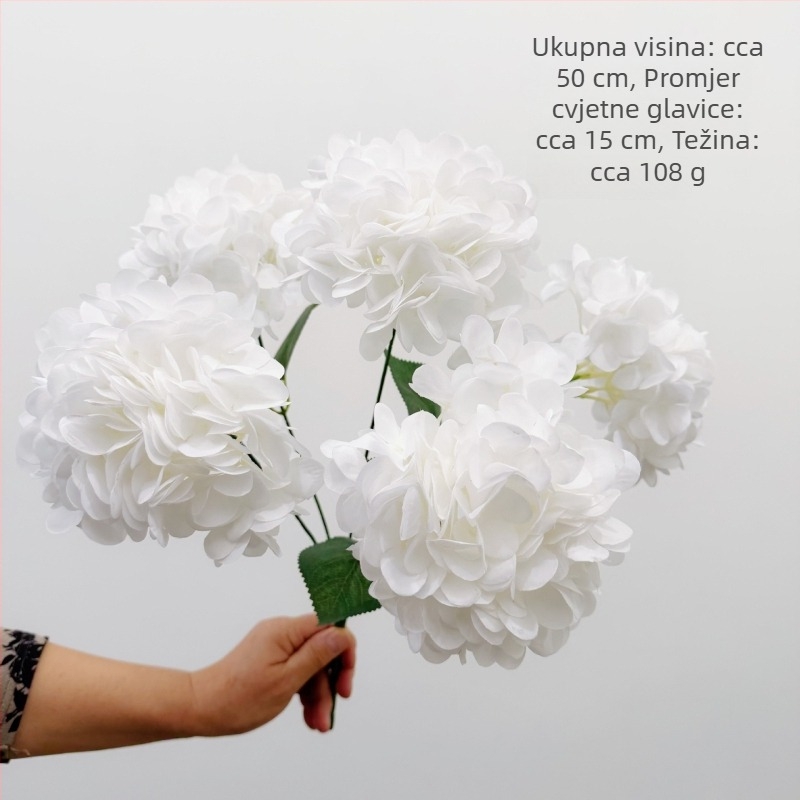 Buket od svilenih hortenzija s pet glavica na jednoj stabljici, ručno izrađen, za vjenčanja i dekoracije