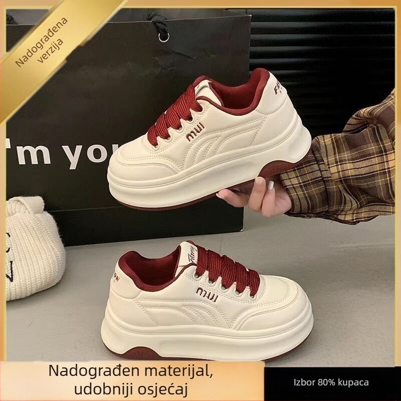 Ženske sportske tenisice s debelim potplatom, 2025 novi model, bijele tenisice s okruglim nosom i platnenim gornjim dijelom