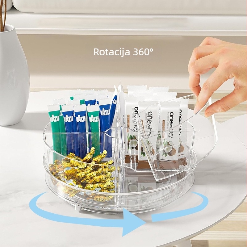 Prozirna plastična rotirajuća kutija za skladištenje – stolni organizator za dnevni boravak i kuhinju, elegantan kompaktni poslužavnik za grickalice, voće i orašaste plodove