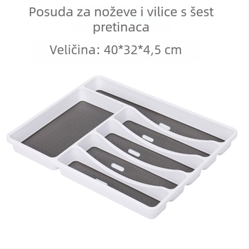 Organizator pribora u ladici s odjeljcima za nože, vilice, žlice i štapiće, plastična posuda za pohranu, 40×32×4.5 cm