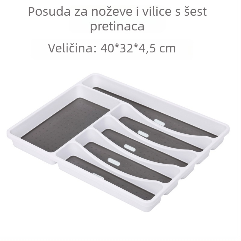 Organizator pribora u ladici s odjeljcima za nože, vilice, žlice i štapiće, plastična posuda za pohranu, 40×32×4.5 cm