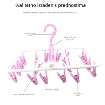 Sklopiva rotirajuća sušilica s 20 klipsni za čarape, donje rublje i dječju odjeću