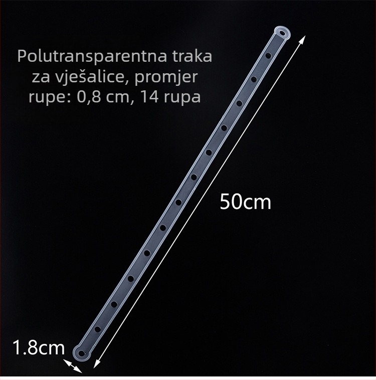 Set za prikaz odjeće s prozirnim plastičnim kukicama i bijelim kožnim trakama