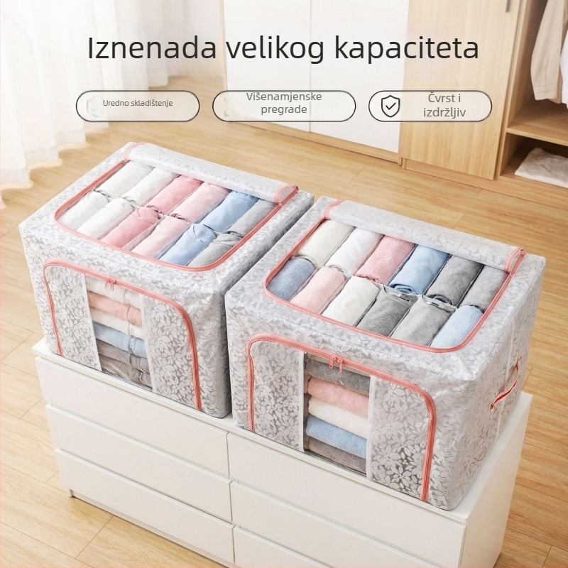 Kutija za skladištenje s baršunastim cvjetnim uzorkom, velika kapaciteta, prašno i vodootporno platno za odjeću, sklopiva, dimenzije 50×40×35 cm, 100–150 L