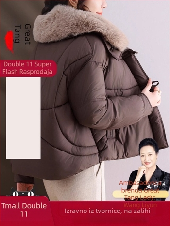 Ženska zimska jakna s pamukastim punjenjem i poliesterom, elegantan gradski stil, ovratnik s imitacijom krzna, cvjetni uzorak, za žene srednje dobi i starije